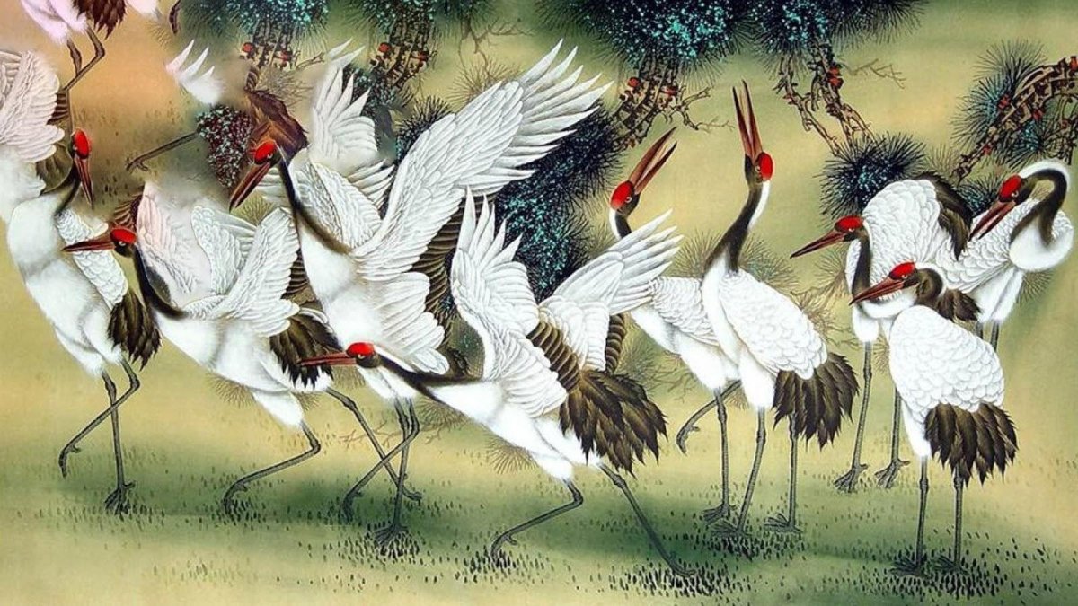 Журавль на ветке рисунок