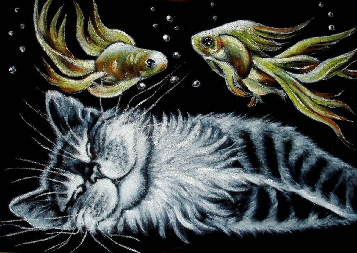 Кот поймал рыбку