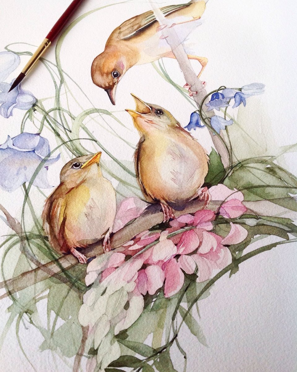 Птичка на цветущей ветке