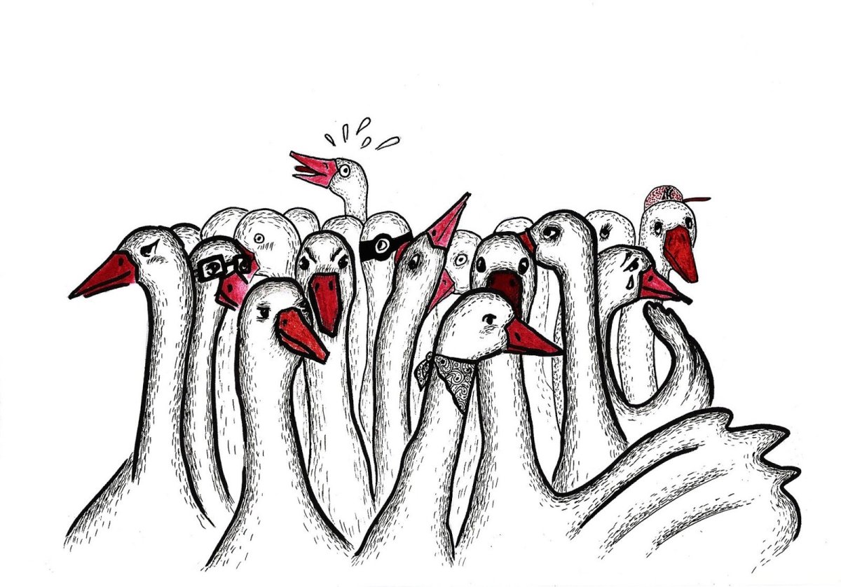 Гусь нарисованный смешной