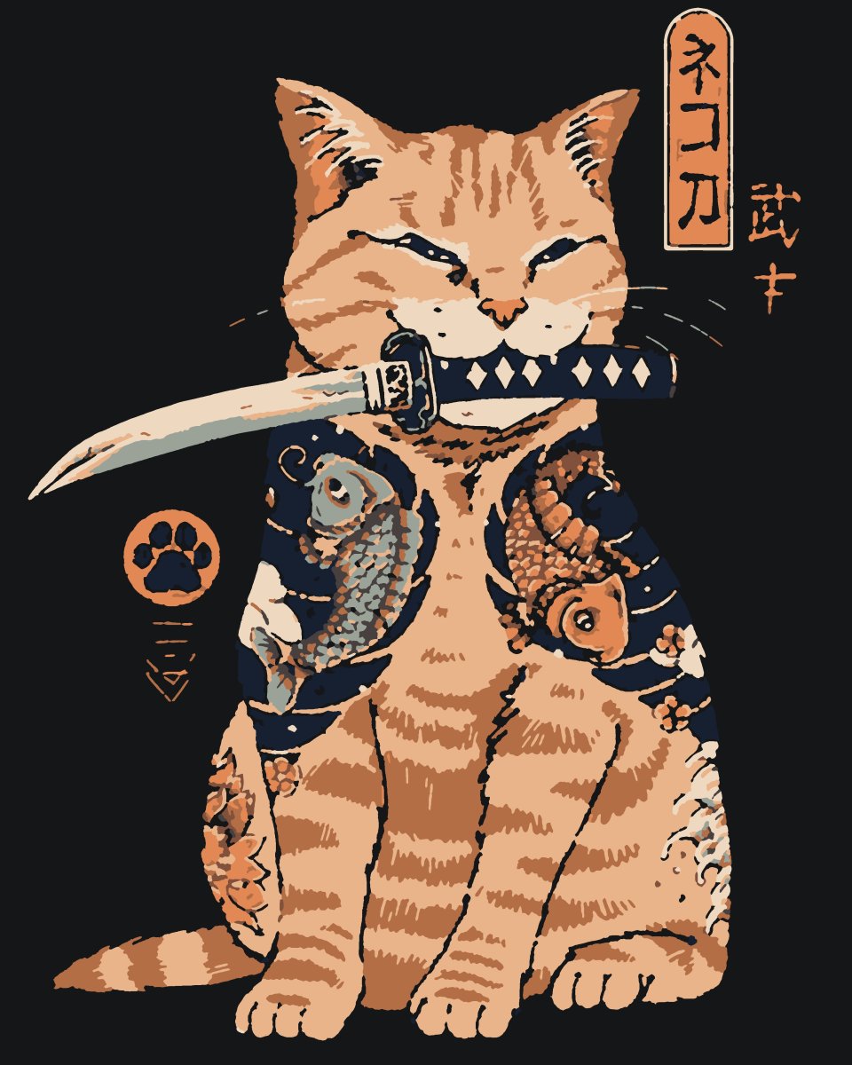 Кот якудза с ножом