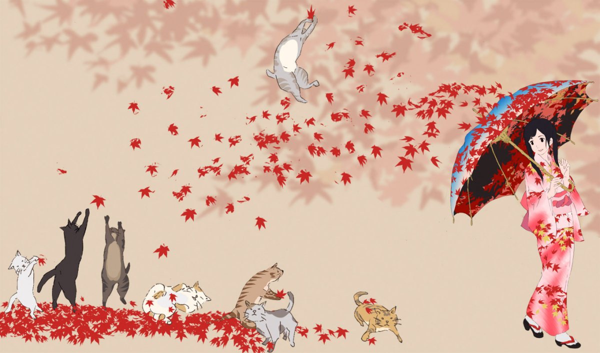 Коты на фоне Сакуры