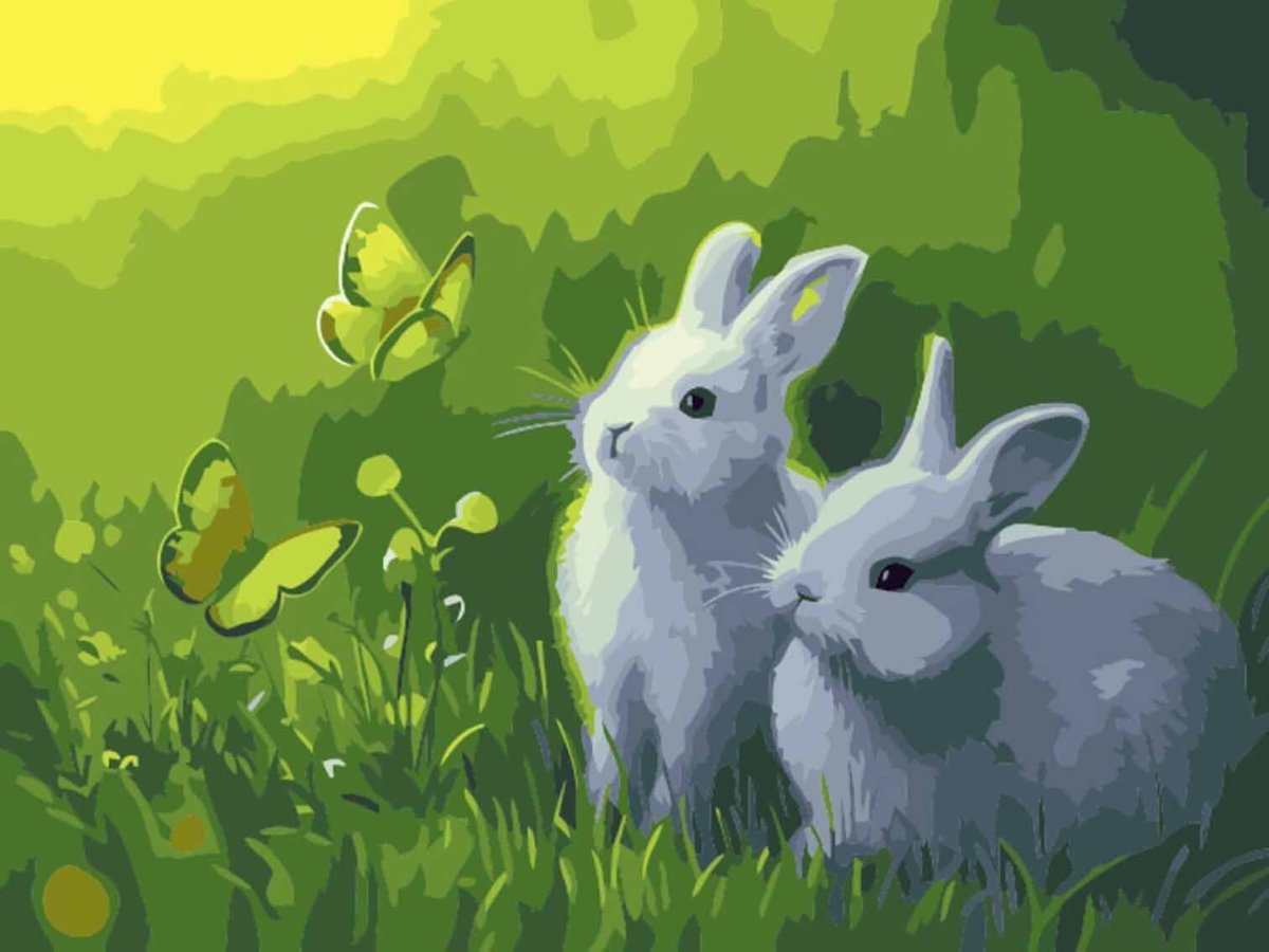 Зайчата живопись