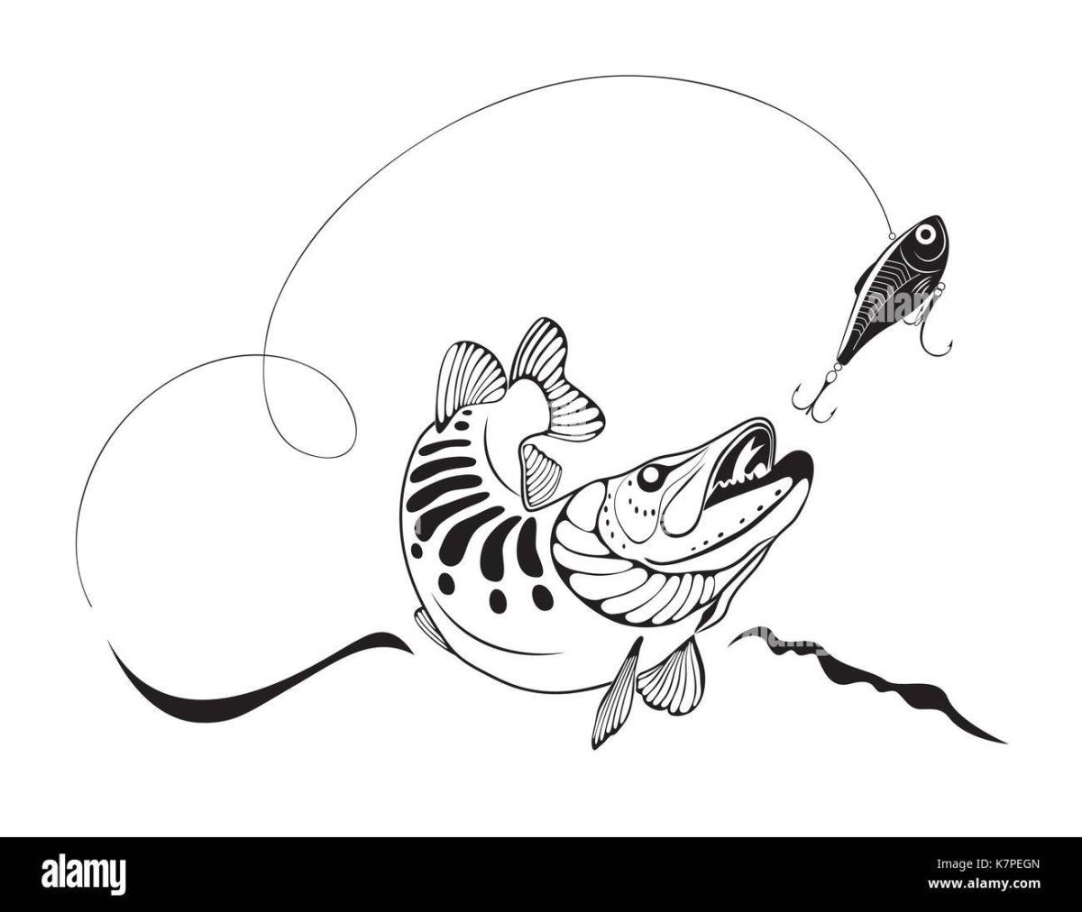 Эскиз рыба на крючке
