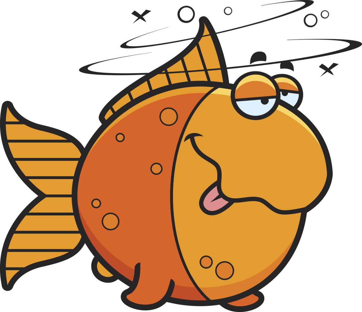 Рыба мультяшка сидит