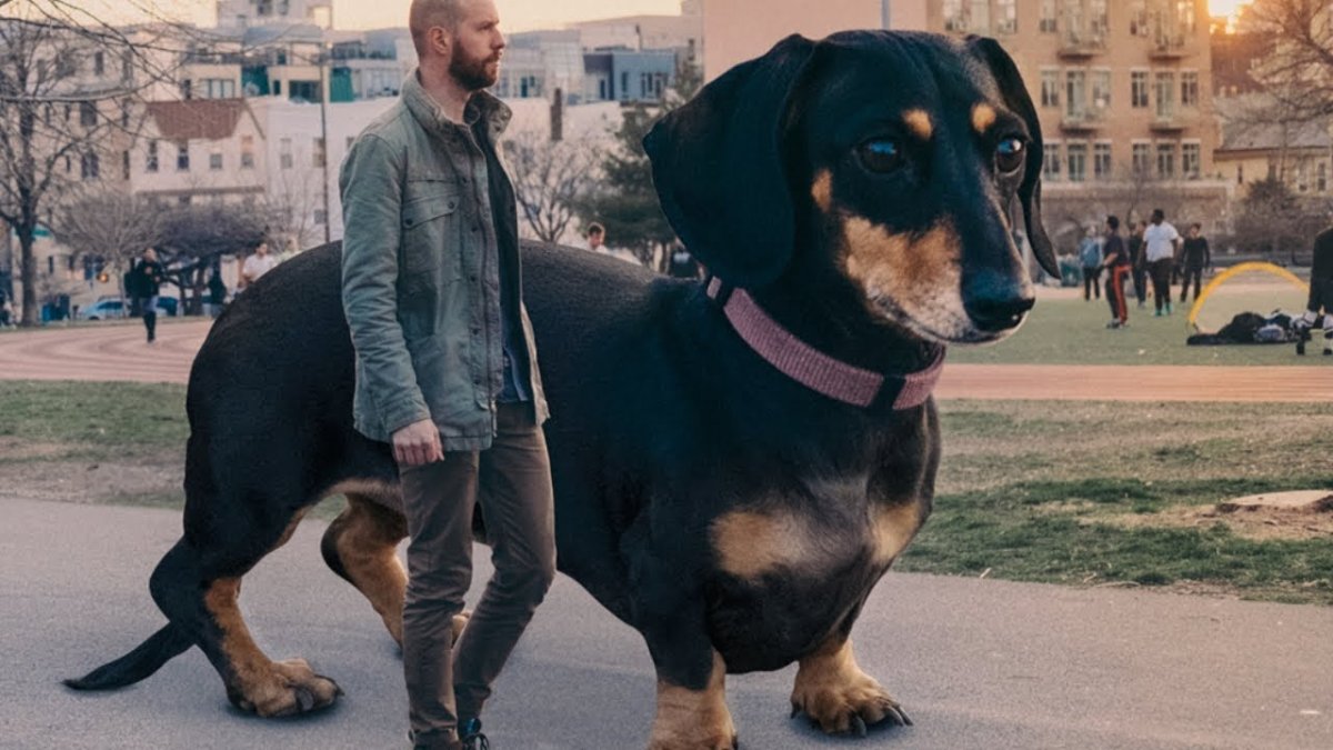 Большие собаки на фоне человека