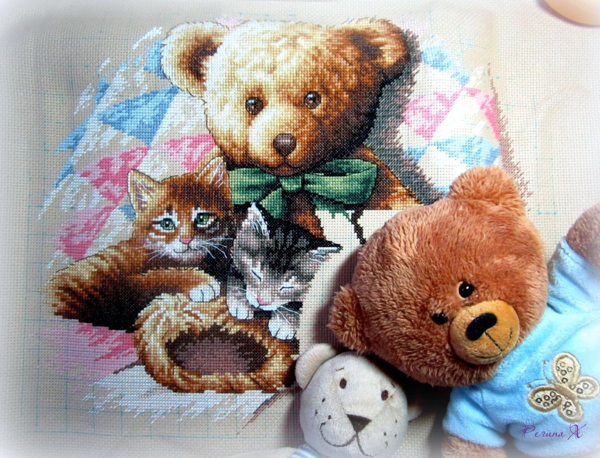 Алмазная вышивка Kitty и мишка