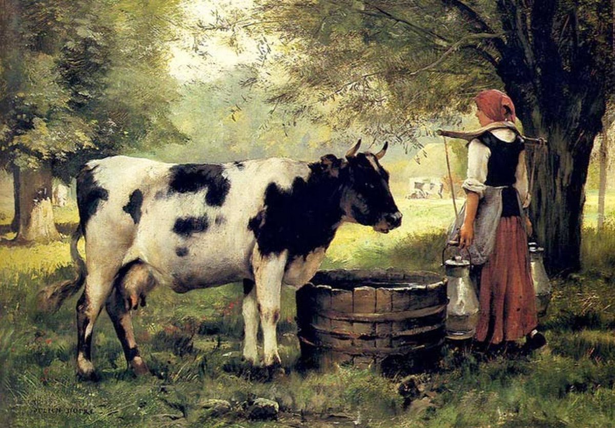 Человек е корову. Жюль Дюпре молочница. Жюль Дюпре ферма. Жюльен Дюпре (Julien Dupré) (1851-1910).. Жюль Дюпре пейзаж с коровами.