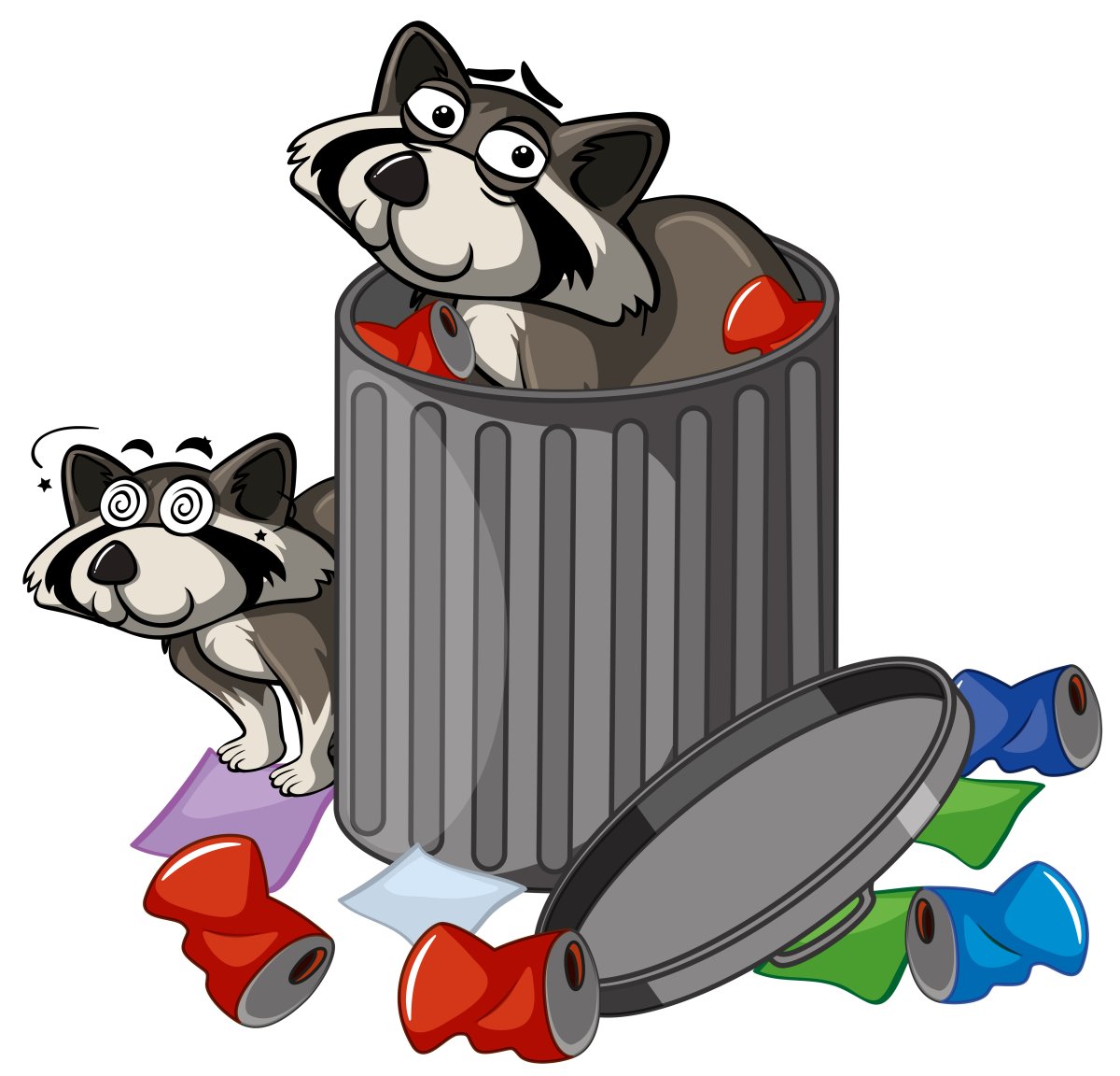 Енот в мусорном баке