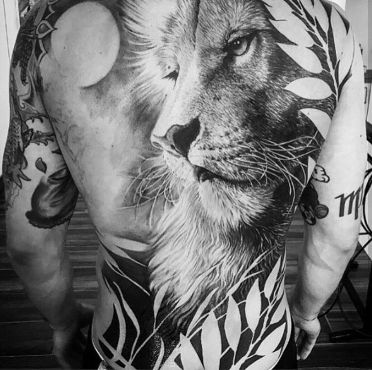 Тату Лев на спине