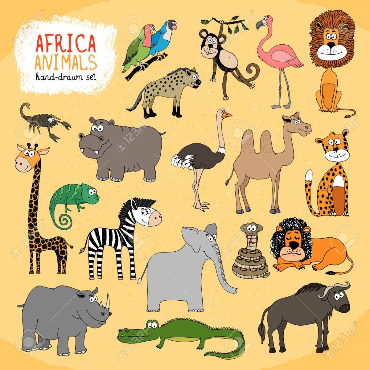 Рисунки африканских животных в разных стилях