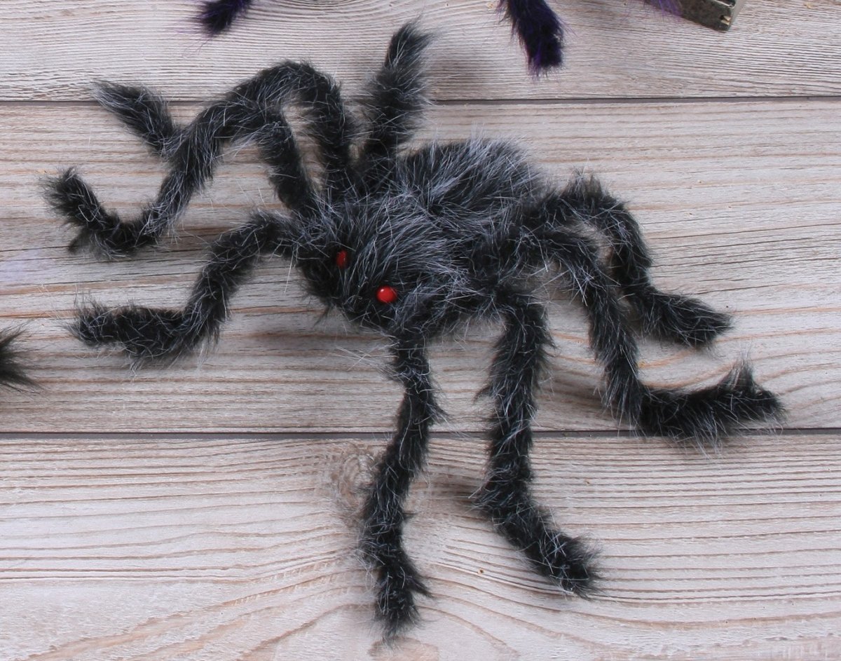 Белый пушистый паук с красными глазами