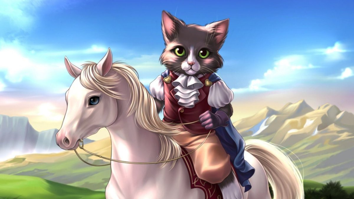 Кот верхом на лошади