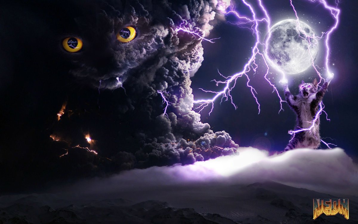 Кот с молниями из лап