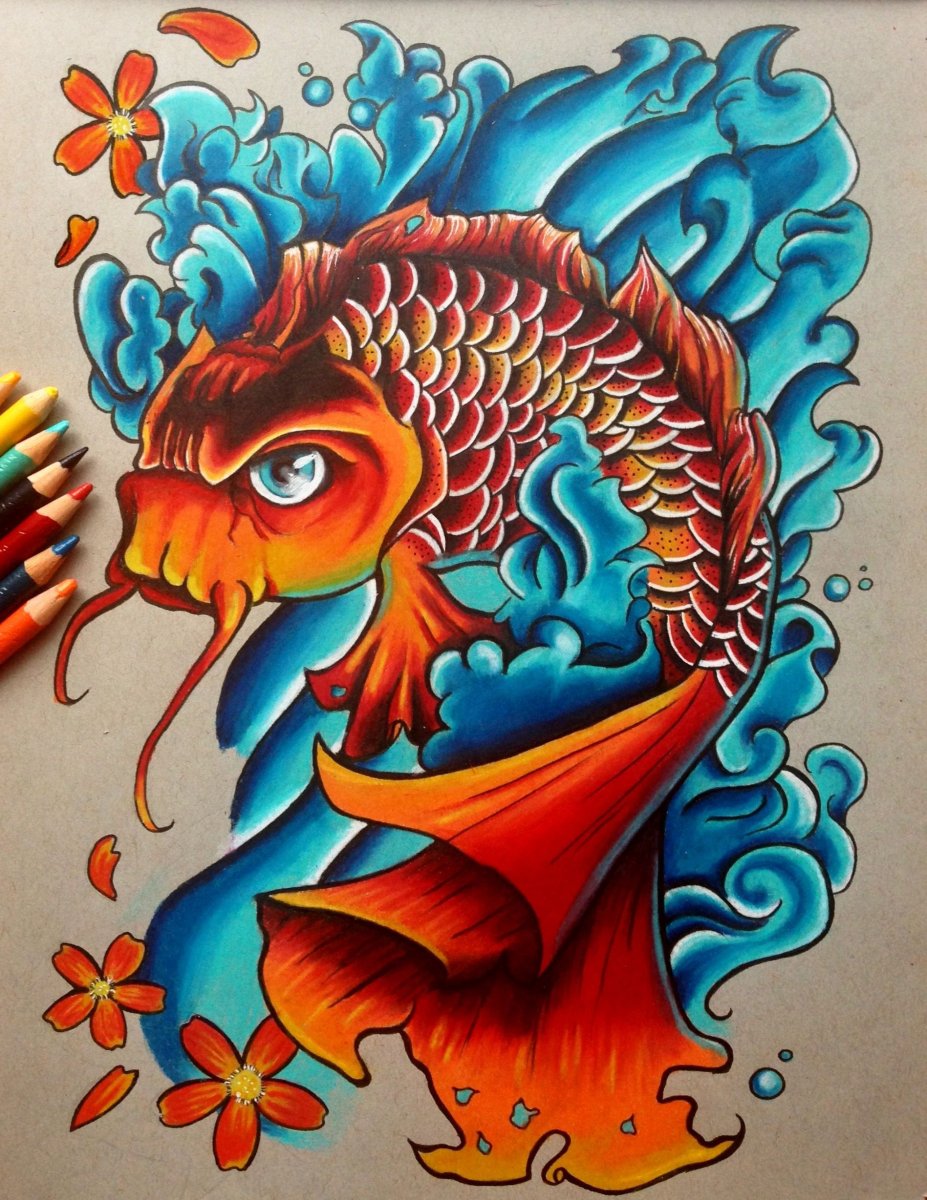 Карп цветной эскиз