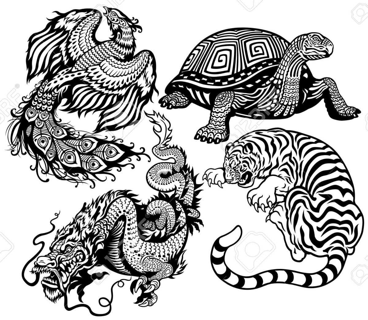 Дракон тигр черепаха Феникс