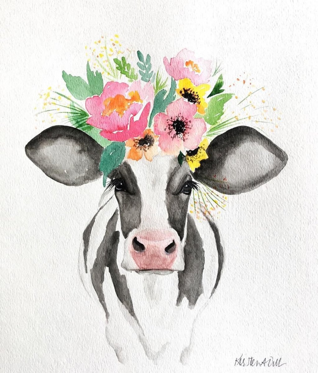 Животные с цветами акварель