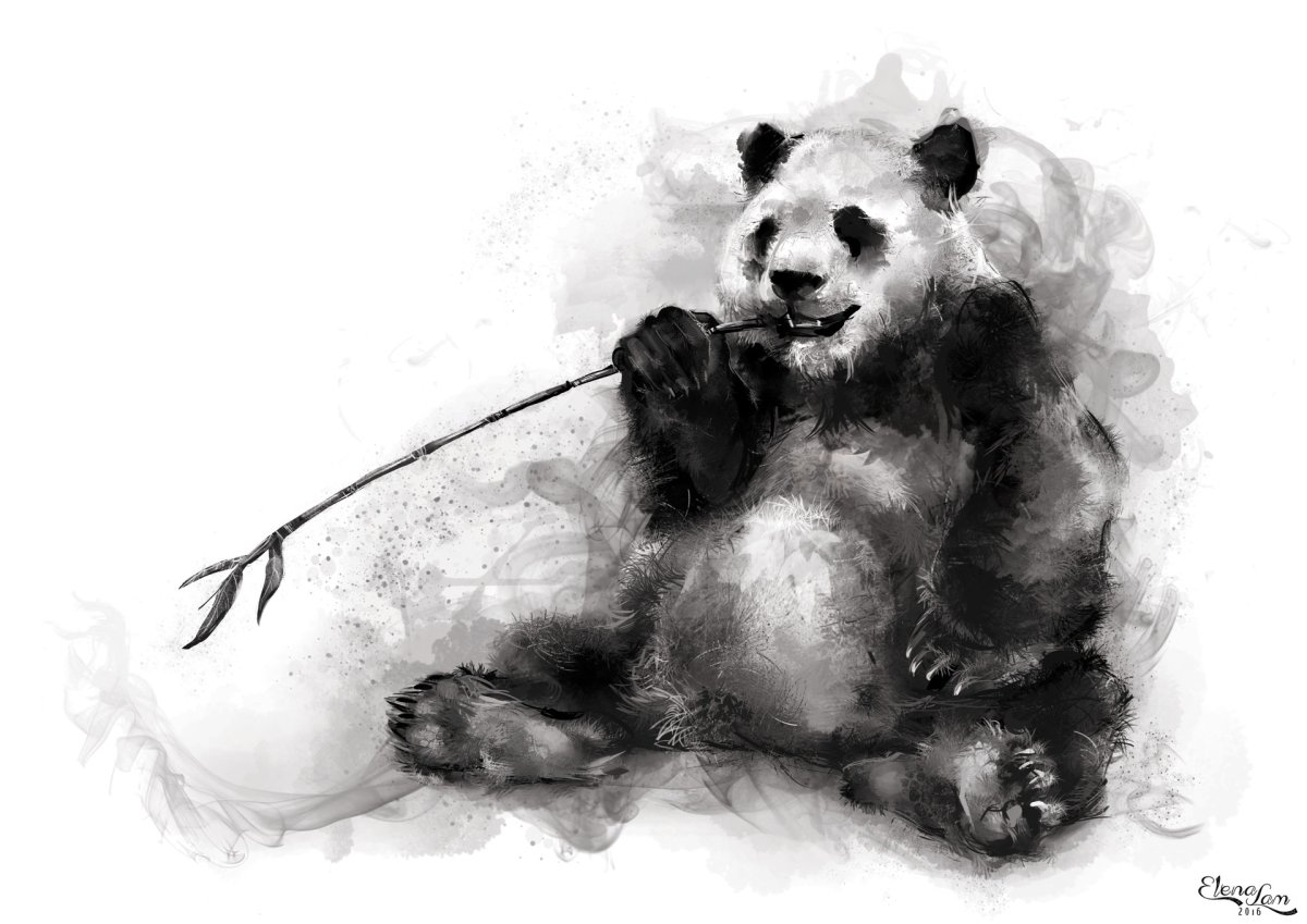 Панда акварелью