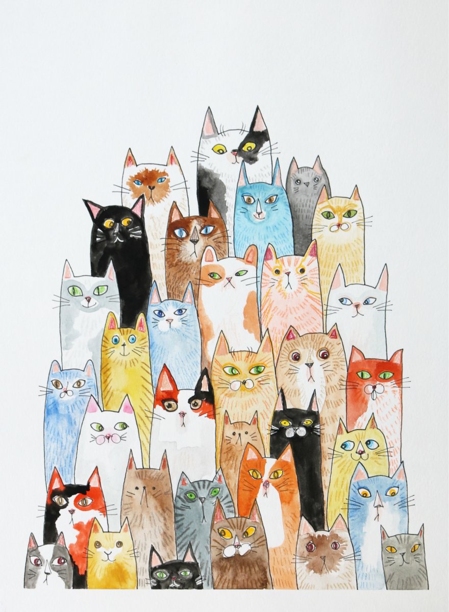 Много нарисованных кошек