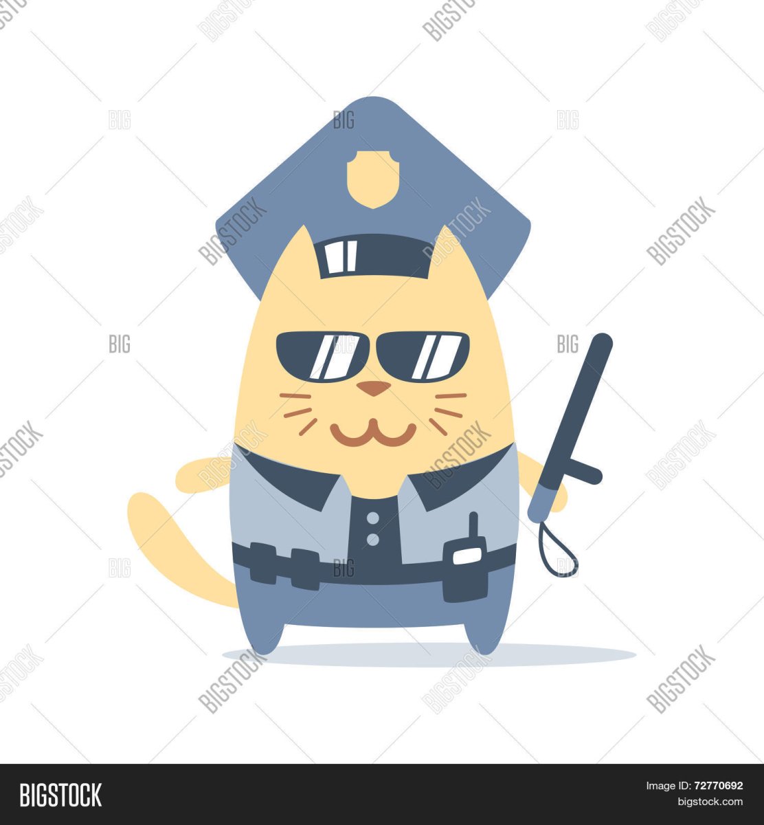 Котик в форме охранника