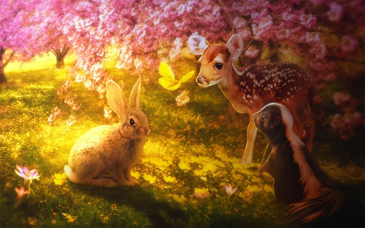 Олененок в цветах