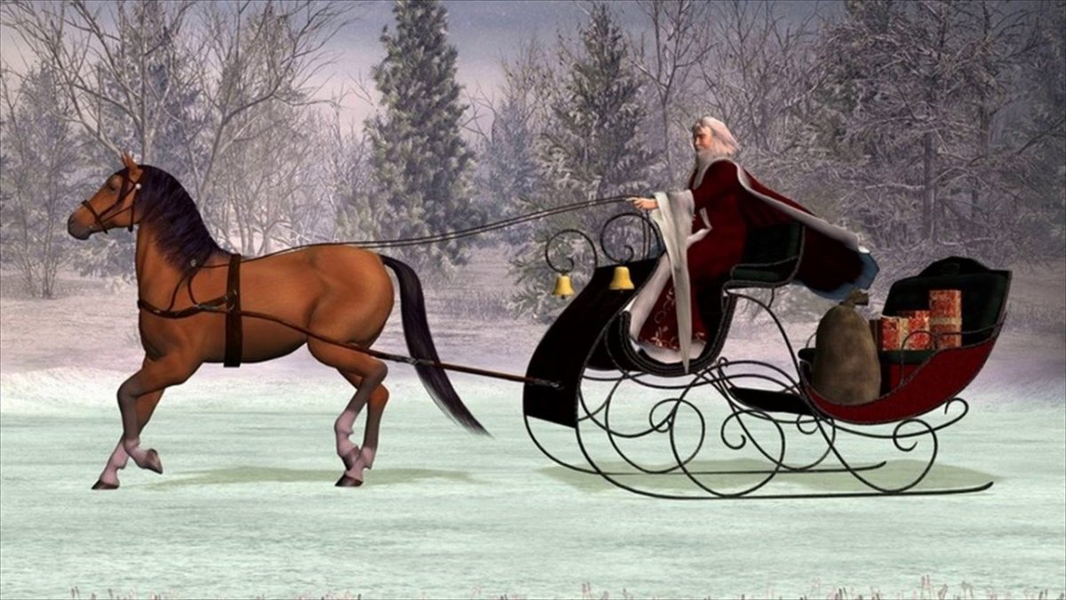 Картина лошадь запряженная в сани