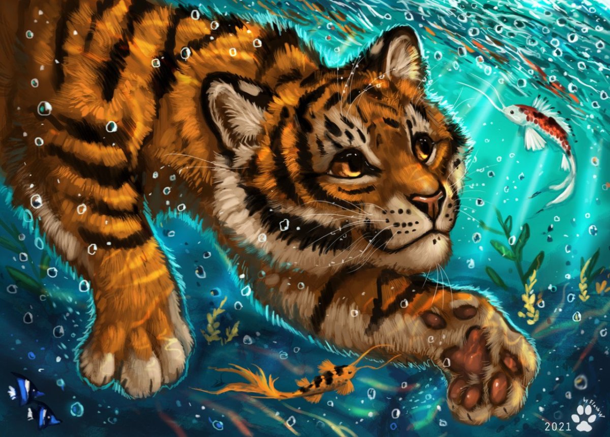 Тигр в воде арт