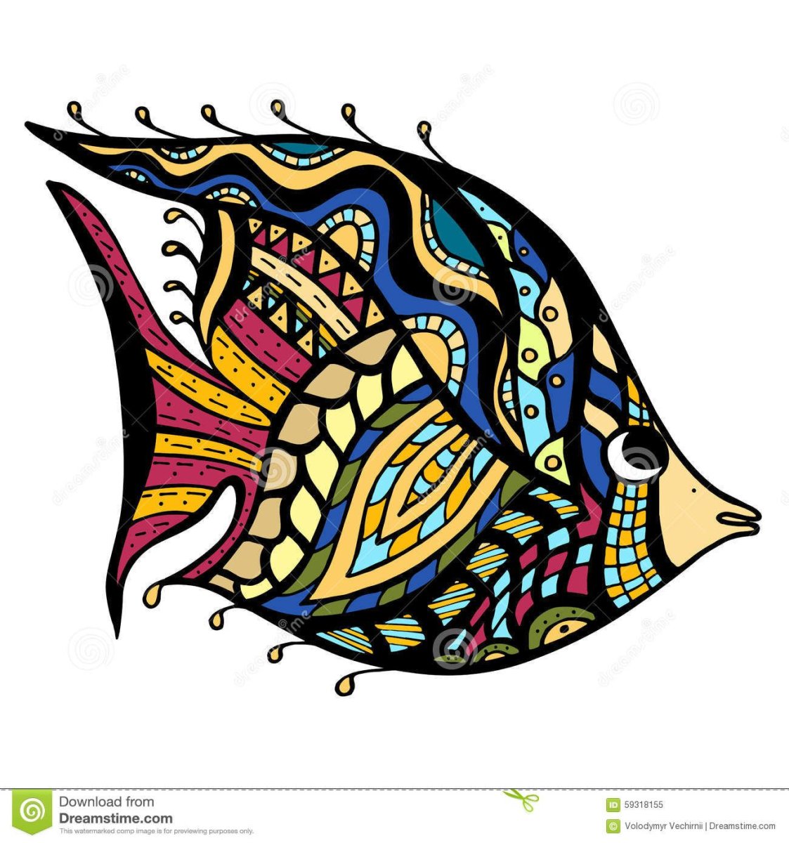 Золотая рыбка Зентангл