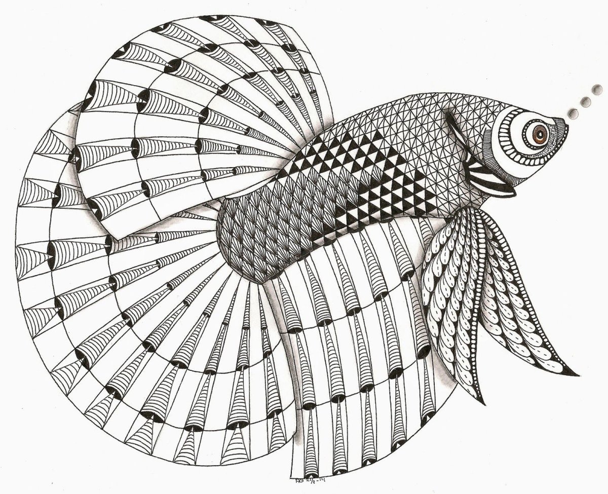 Техника Зентангл рыбка