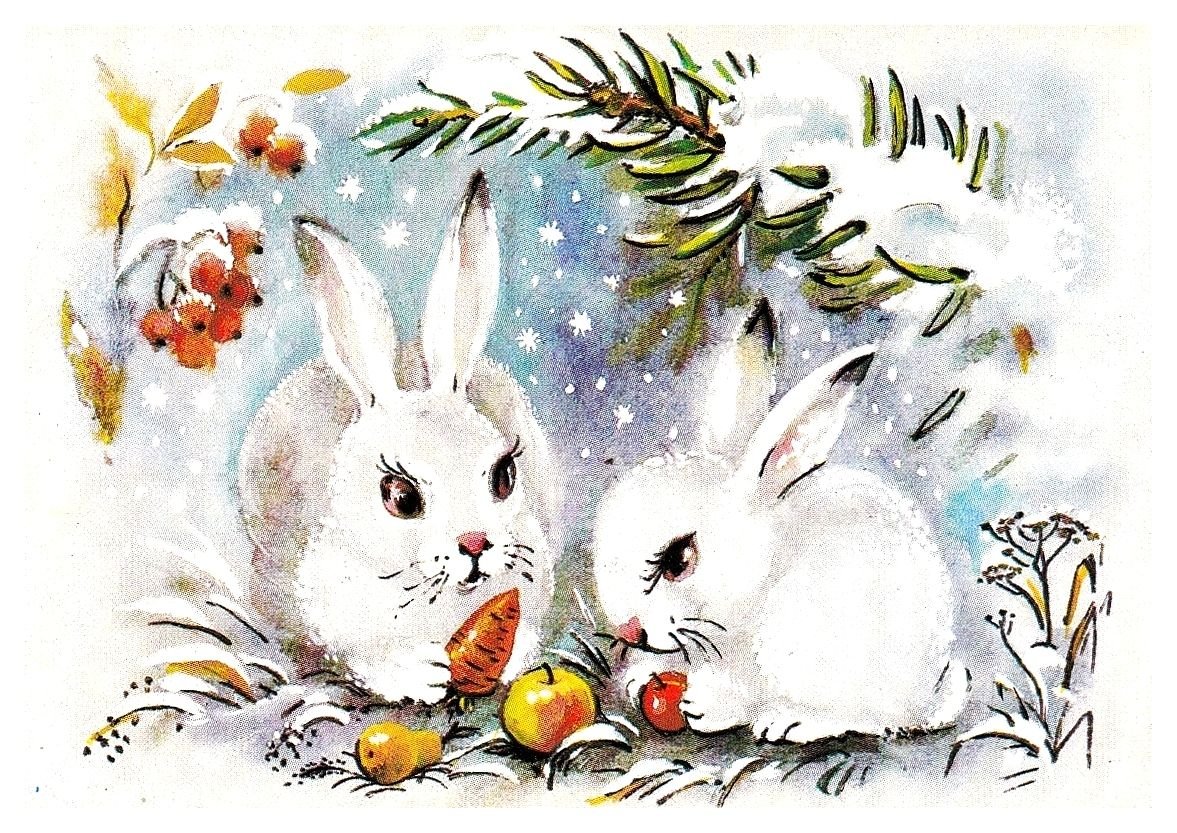 Новогодняя открытка с зайчиком