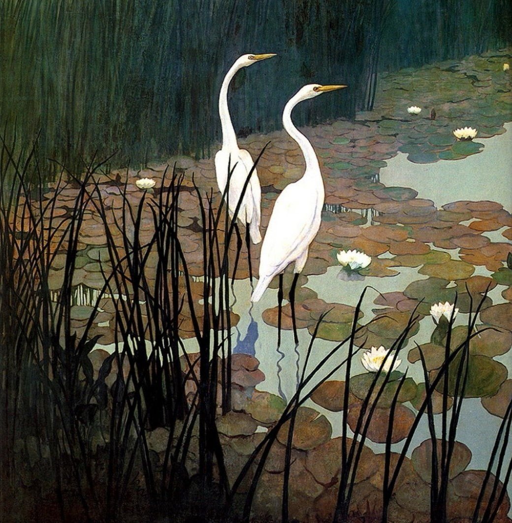 Пейзаж с журавлями