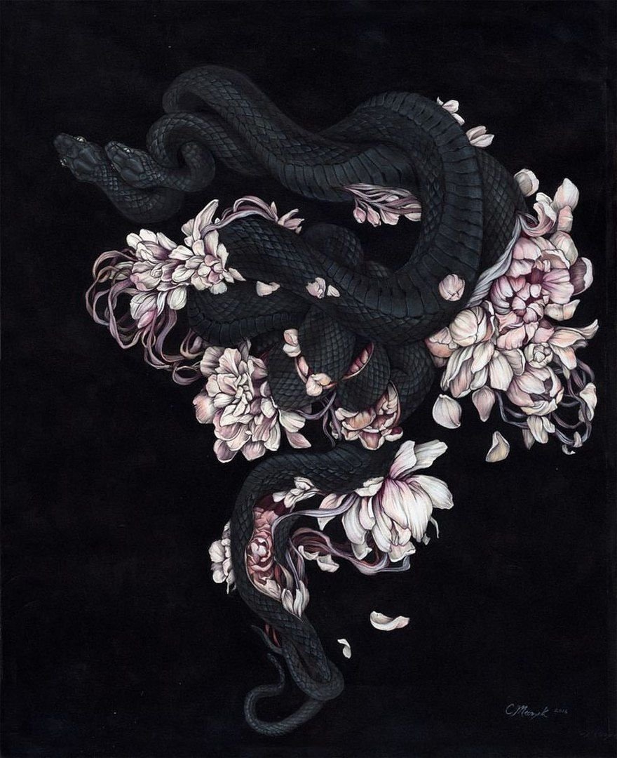 Змея с цветами арт