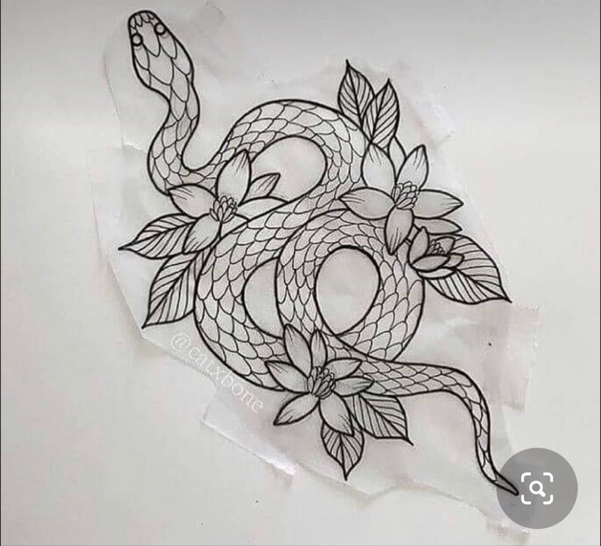 Эскиз змея с цветами