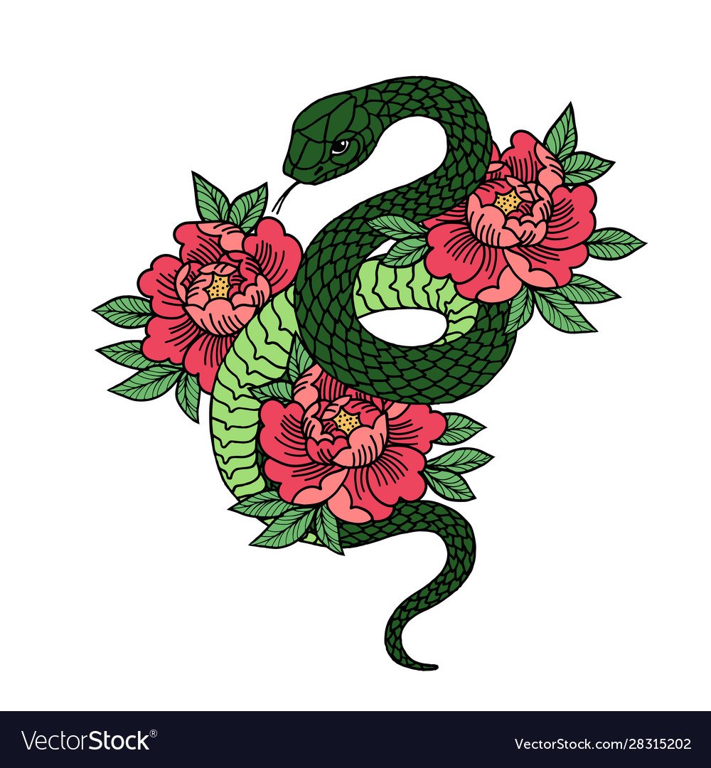 Олд скул змея с розой