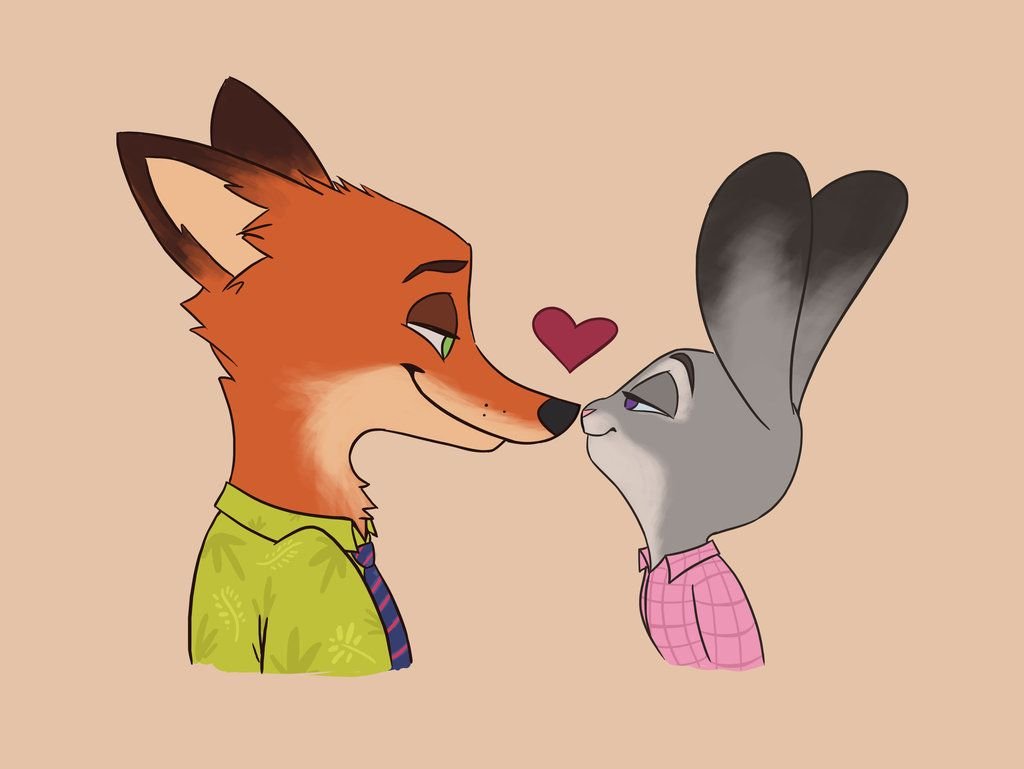 Лис целует зайку