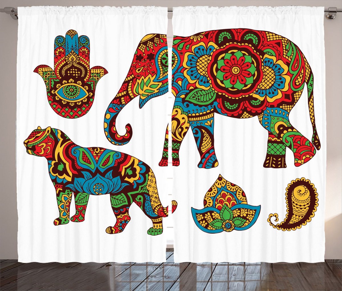 Слоны с индийскими узорами