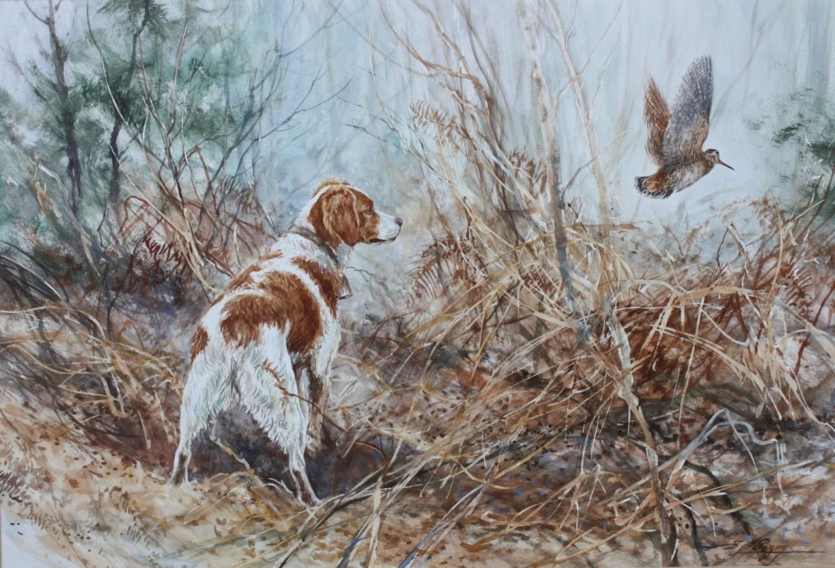 Картина вальдшнеп и собака