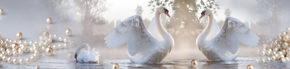 Кухонный фартук лебеди