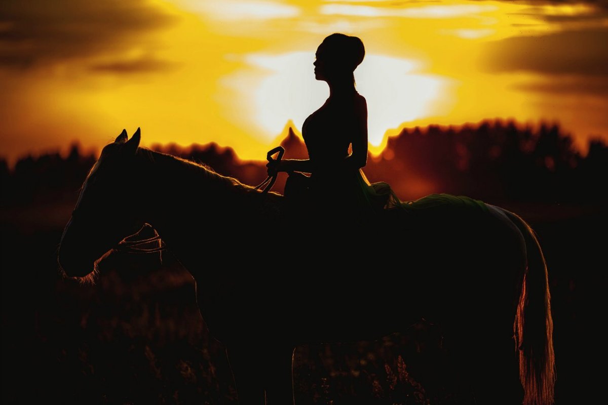 Девочка с лошадью на закате