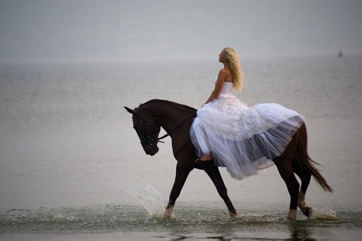 Девушка в платье на лошади