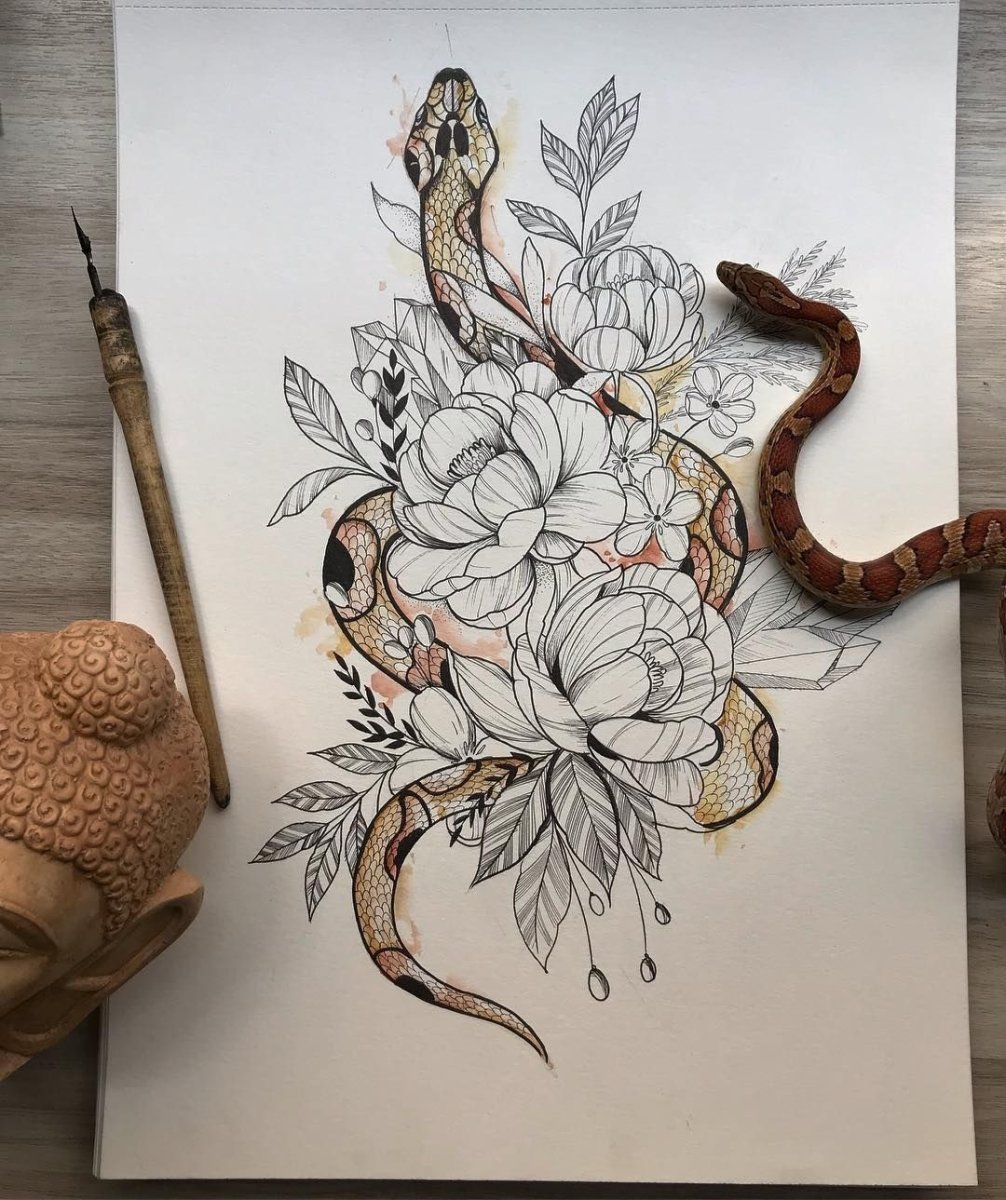 Змея и цветы эскиз