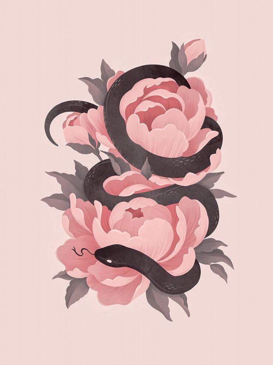 Змея в цветах арт