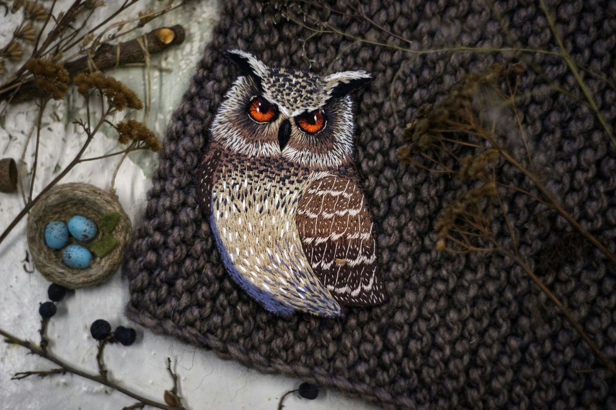 Сова вышитая гладью