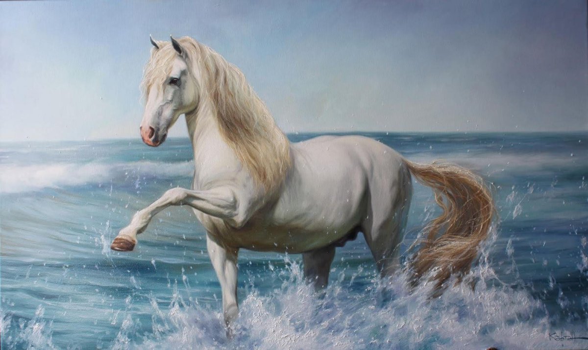 Картины лошадей на море