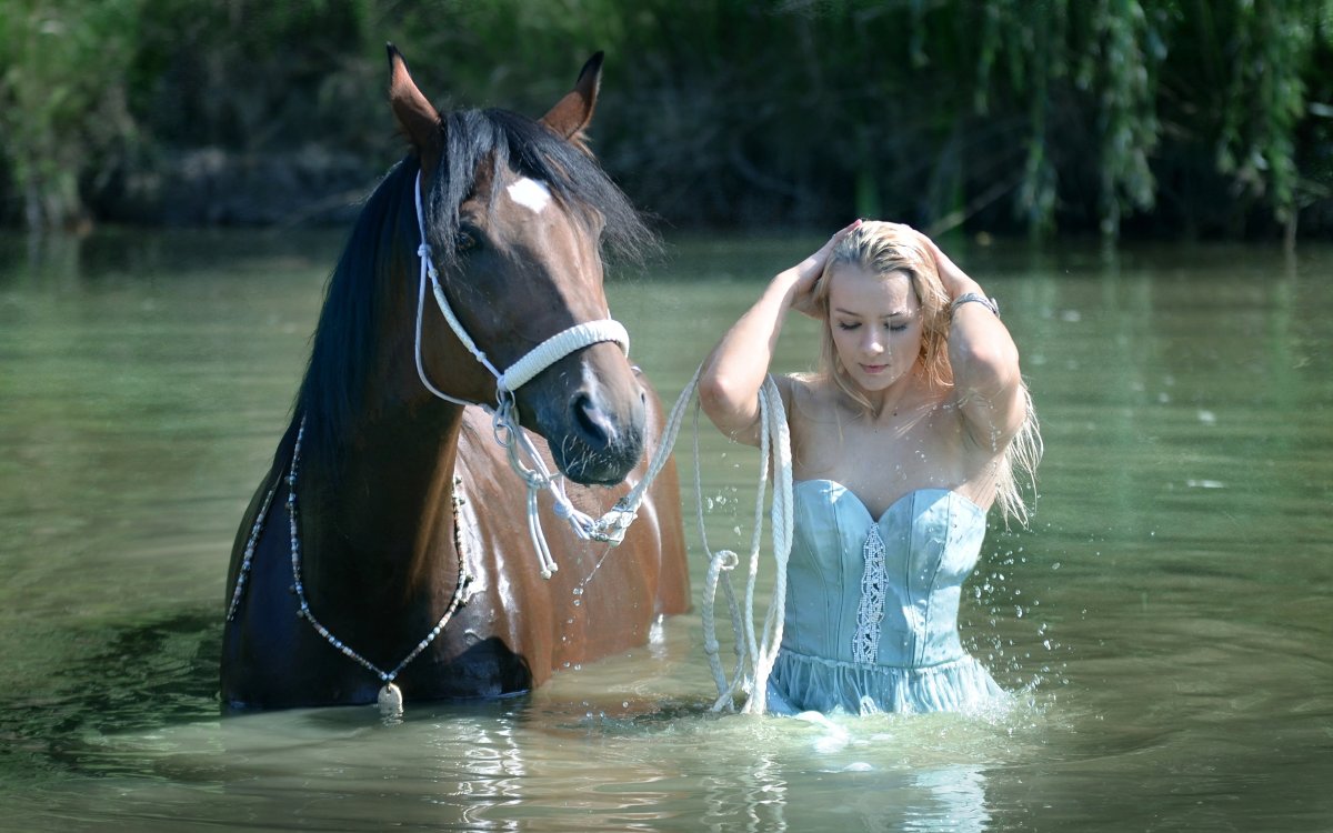 Девушка на лошади в воде