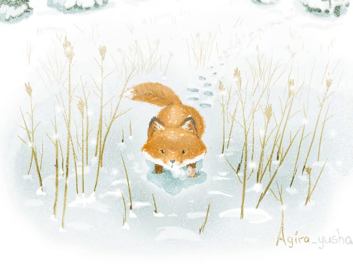 Лиса в снегу иллюстрация
