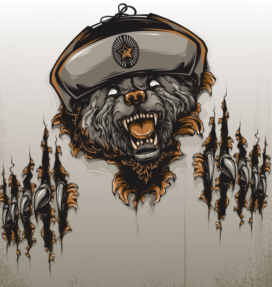 Тату медведь в ушанке с автоматом