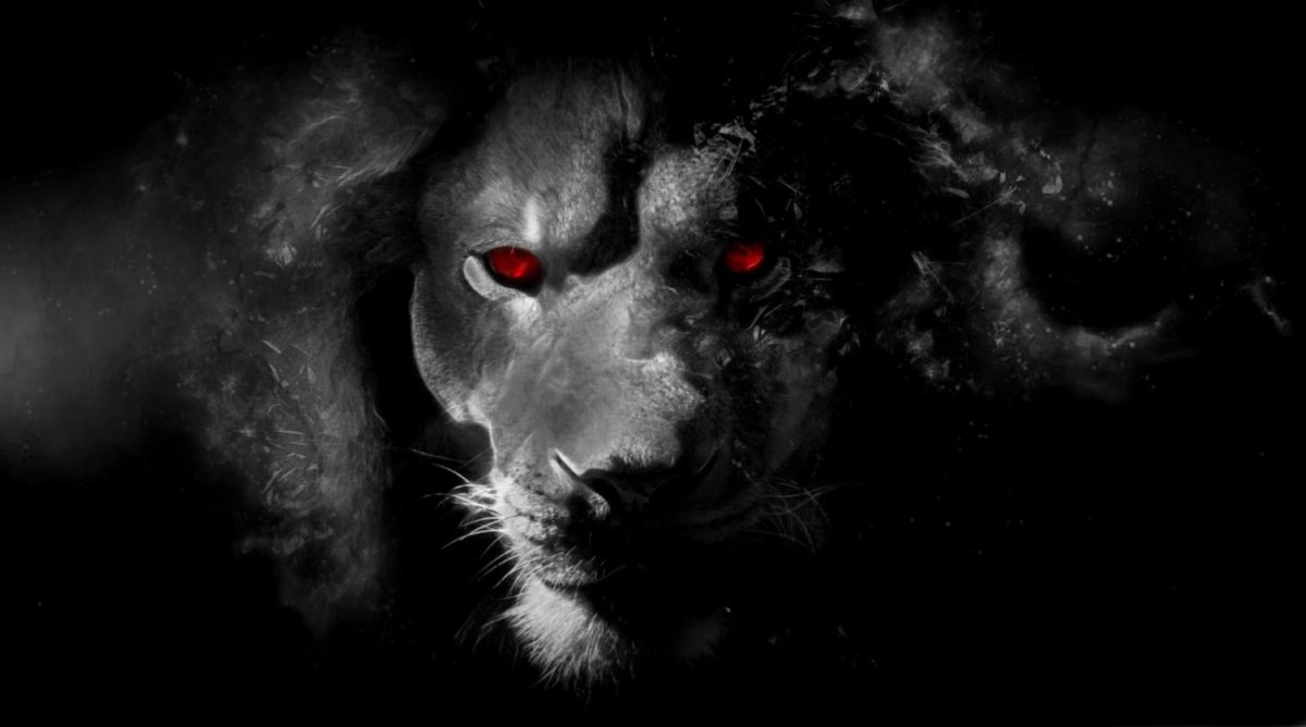 Арт Лев на черном фоне
