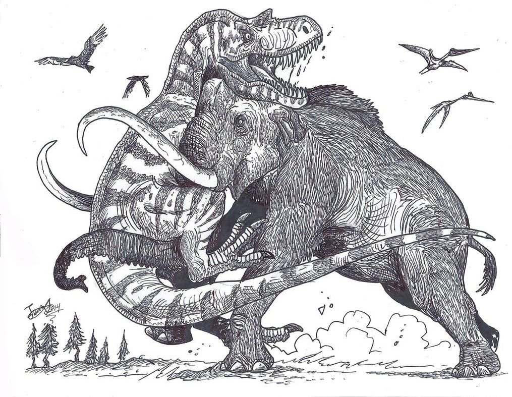 Тираннозавр рекс против мамонта