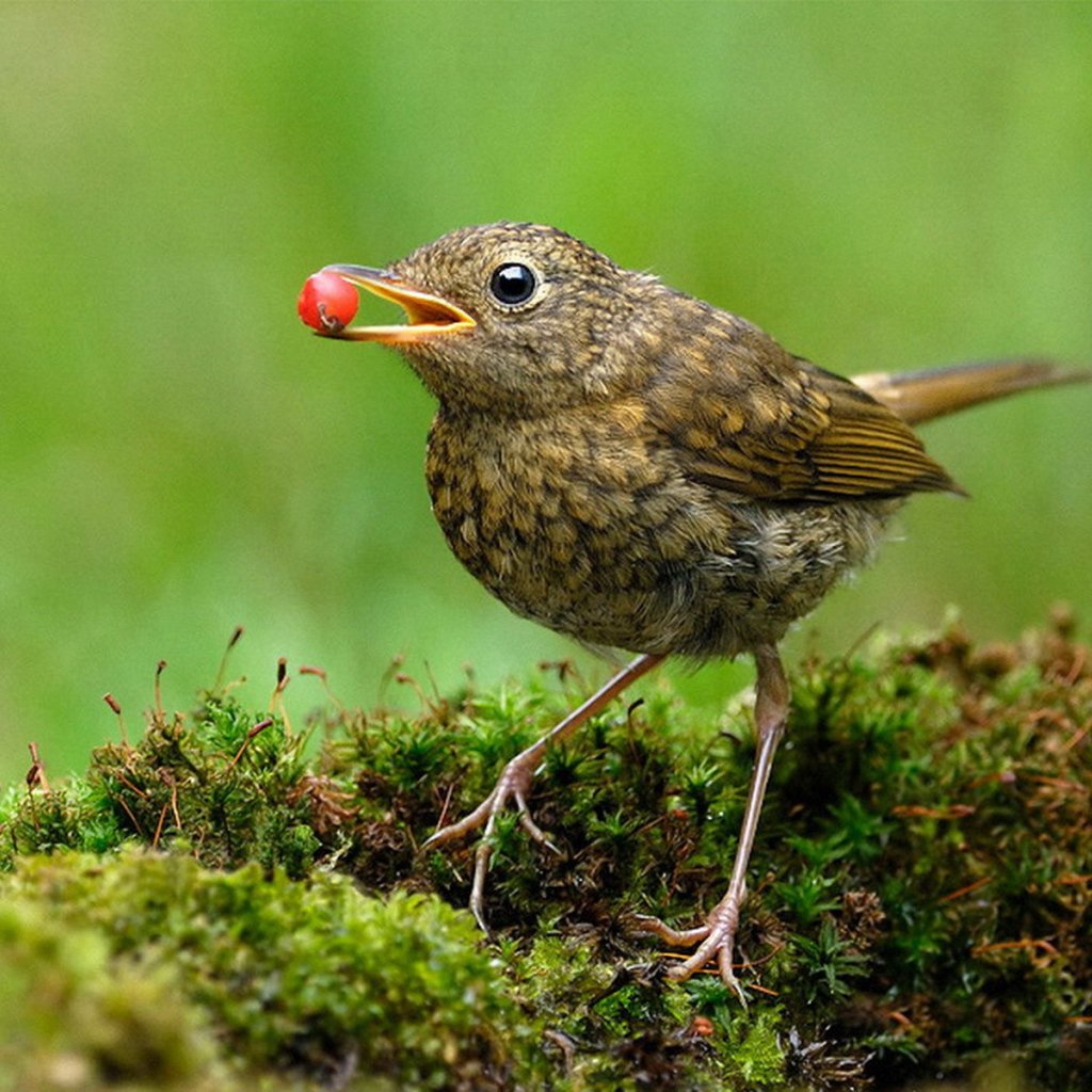 Небольшая пестрая птичка с желтым клювом